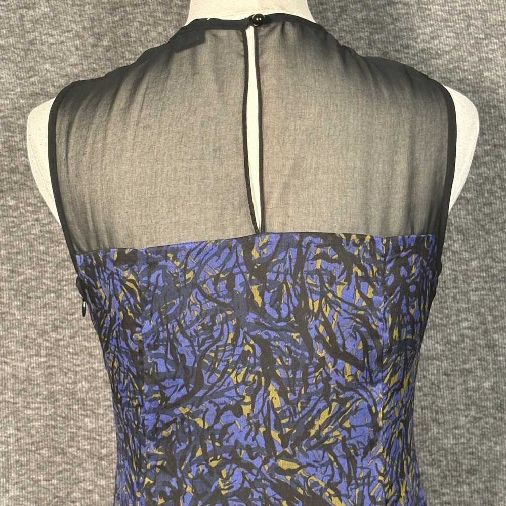 Kensie Womens Abstract Print Ruffle Mesh Sleeveless Dress Blue Black Small - Picture 8 of 15